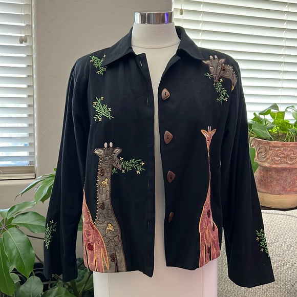 Vintage Raviya Linen African Giraffe Jacket